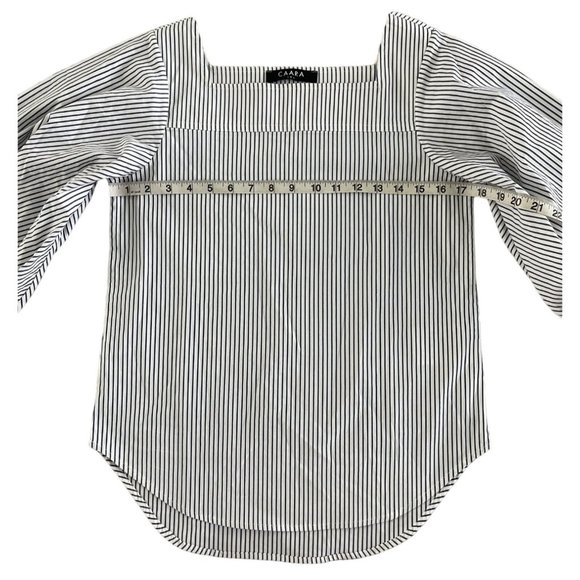 Caara Blue and White Striped Balloon Sleeve Square Neck Top Small NWOT $90 - Picture 7 of 12